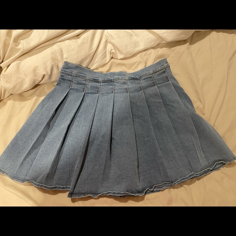 Pleated Denim Tennis Skirt